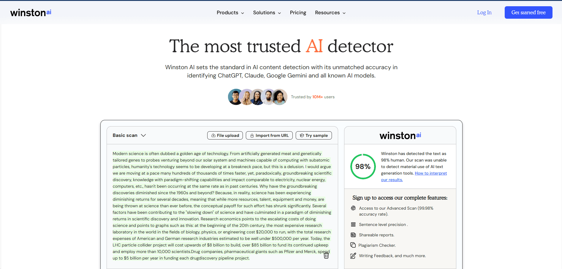 Winston AI AI detection test result showing human-written